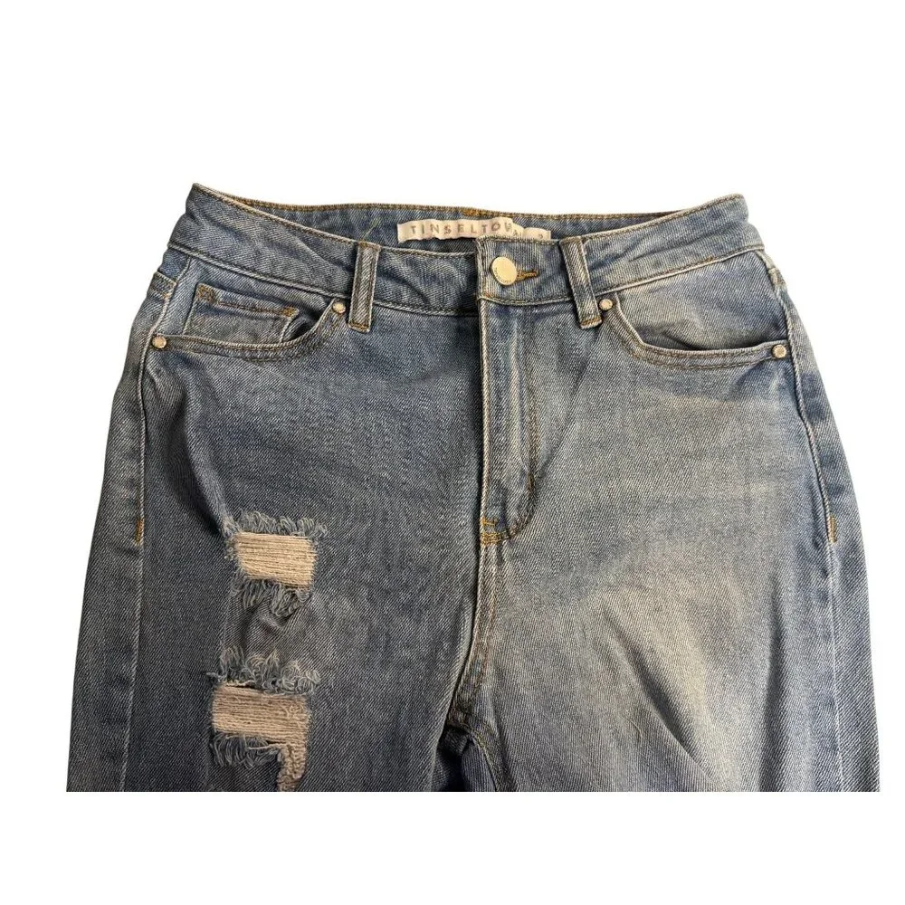 Tinseltown Jeans Womens SZ 3 Distressed Ripped High Rise Skinny Ankle Fray Denim